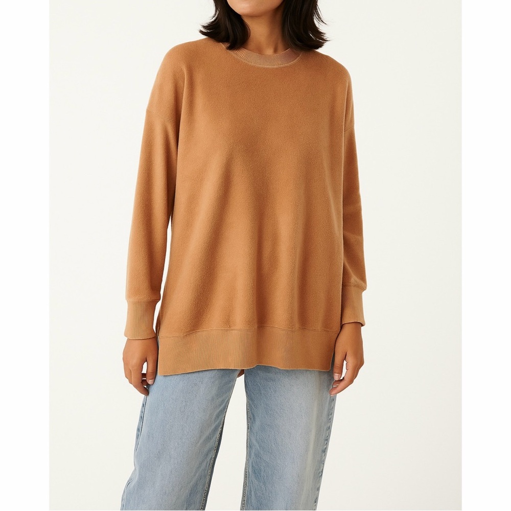 Aerie | Fleece Textured VSCO Relaxed Tunic Side Slit Crewneck Sweatshirt